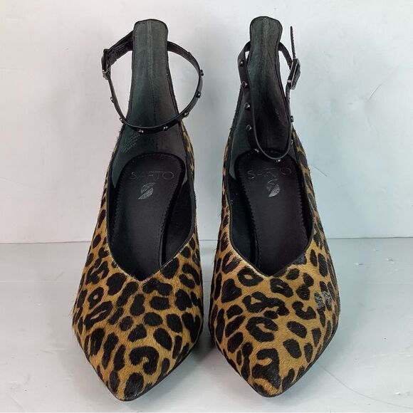 Sarto By FRANK SARTO A-Sarah Heel Calf Hair Cheetah Print Pointy Toe Brown SZ 8 - Picture 7 of 12